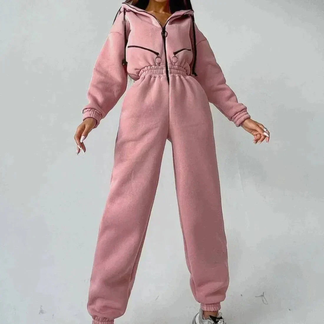 Street-wave Fleece-Lined Winter Jumpsuit For Confident Women Cozy One-Piece Tracksuit With Ultra Soft Comfort