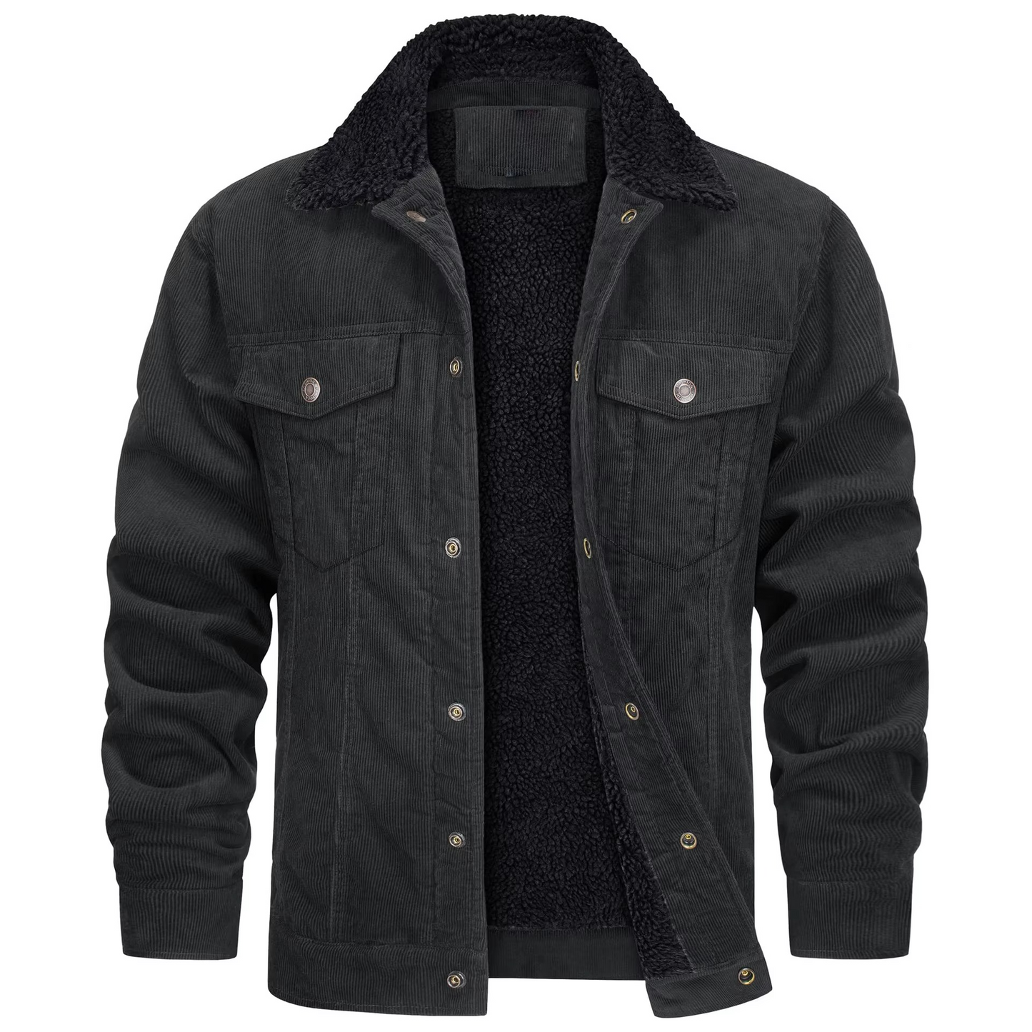 Street-Wave Men's Navy Corduroy Fleece Lined Winter Jacket With Warm Lining And Casual Utility Style