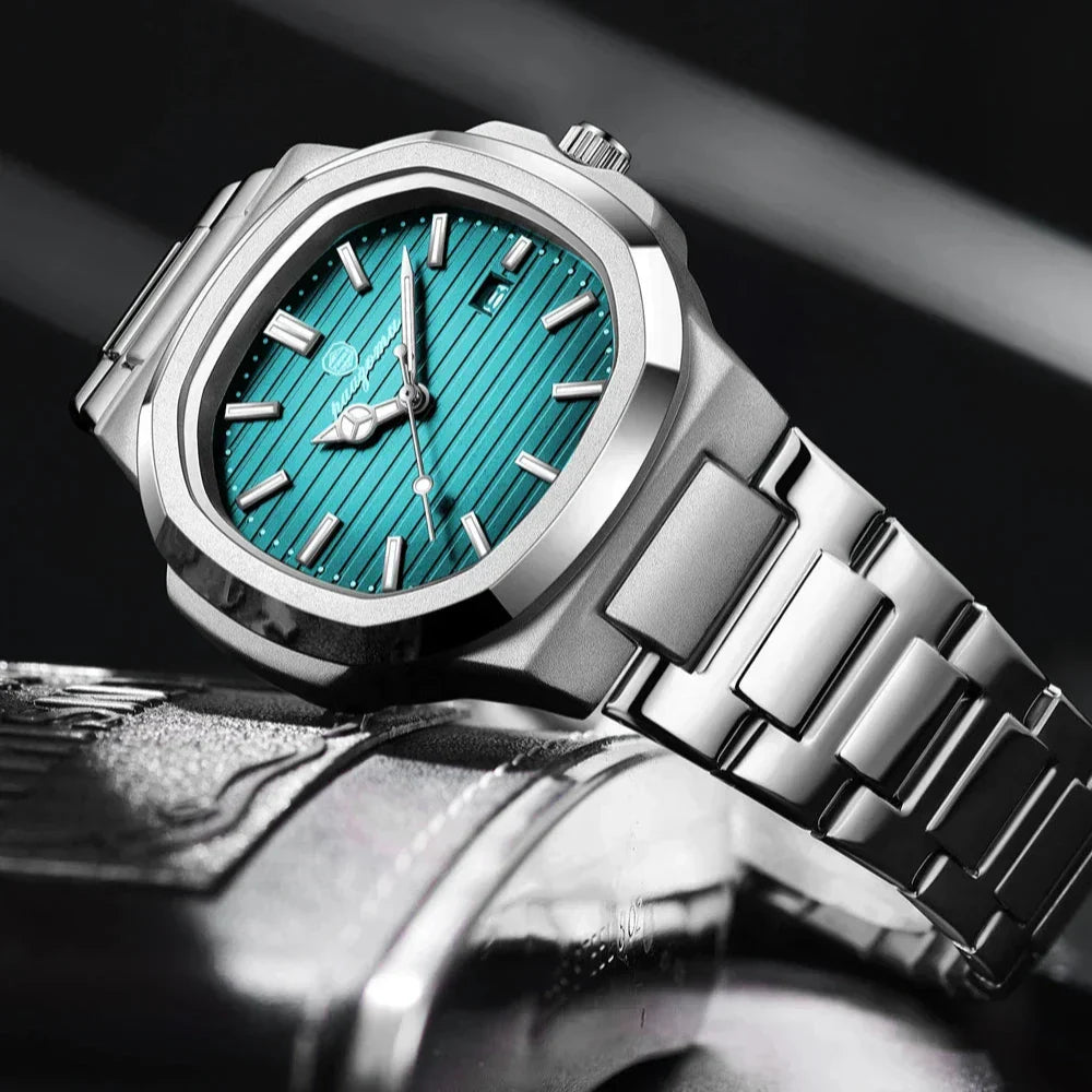 Street-Wave Foundation Stainless Steel Watch With Quartz Movement Water Resistant Luminous Hands Date Display For Men