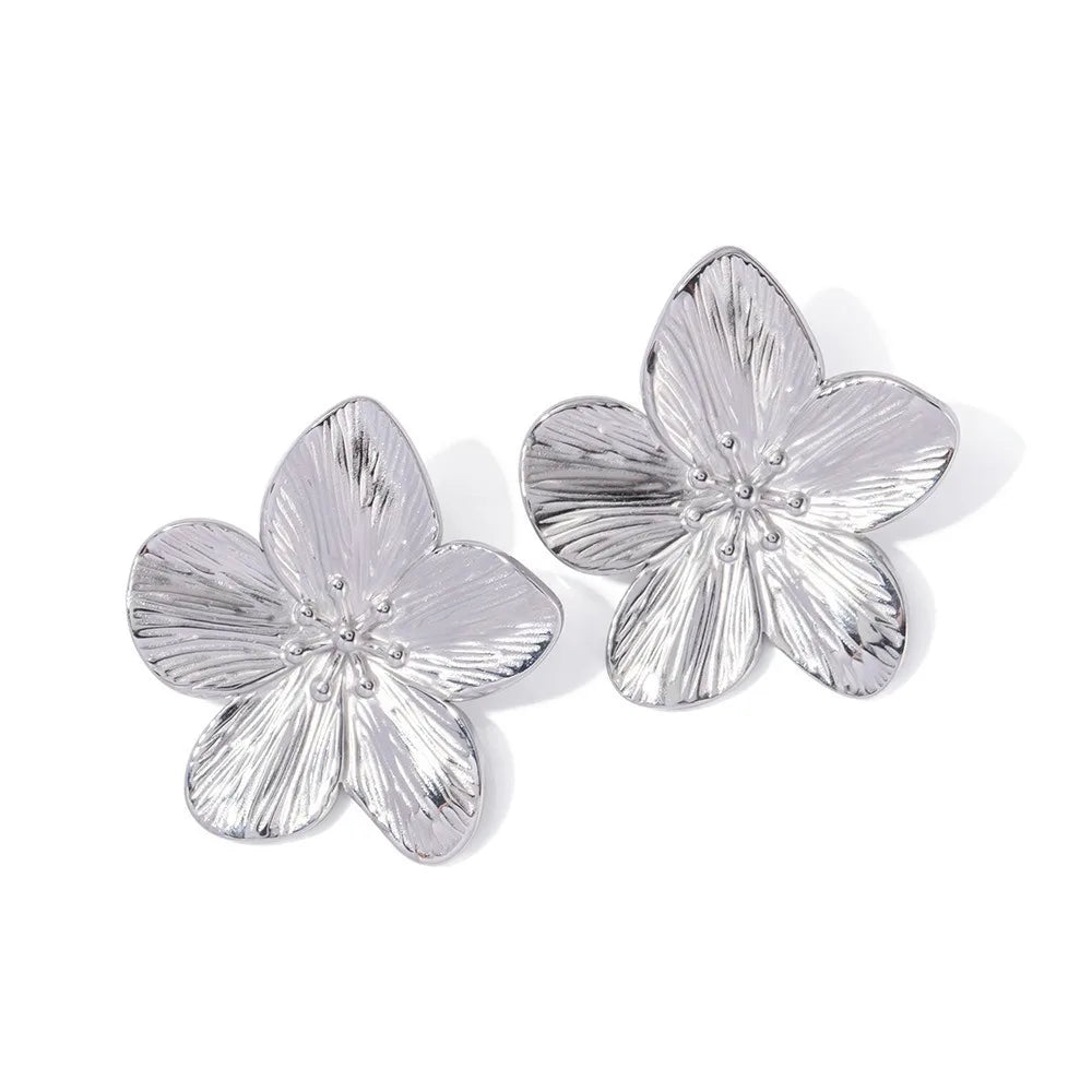 Street Wave Autumn Oversized Floral Earrings For Women Bold Gold Tone