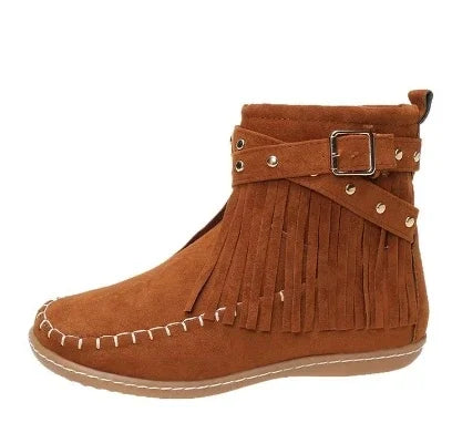 Street-wave Winter Boots For Women Fringe Buckle Zipper Round Toe Cozy Durable Style