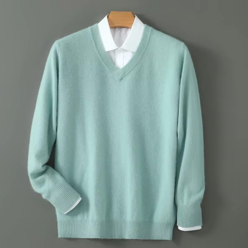 Street-Wave Men's Winter Cashmere Blend V Neck Sweater Loose Fit Plus Size Knitted Pullover For Warmth
