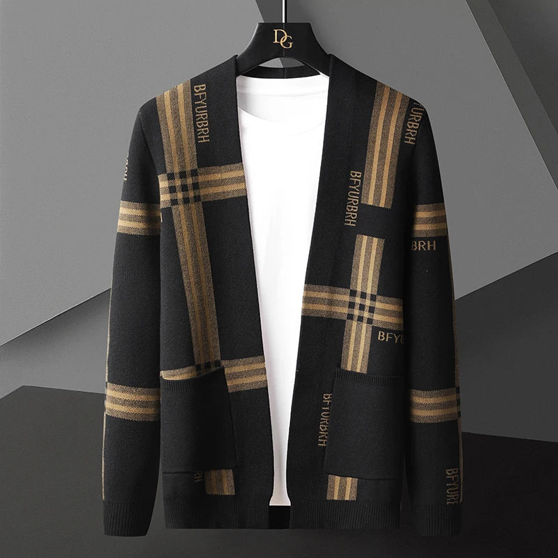 Streetwave Open Knit Cardigan With Plaid Pattern Soft Cozy Layering For Everyday Wear