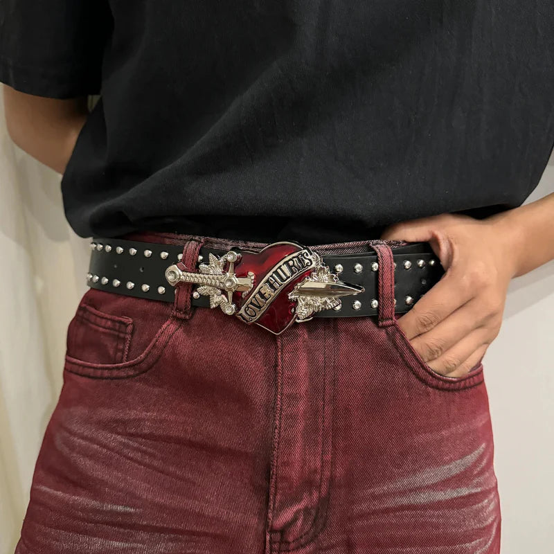 Street-Wave Vixen Vice Studded Belt Denim With Bold Metal Studs Adjustable Fit Waist 28 To 36