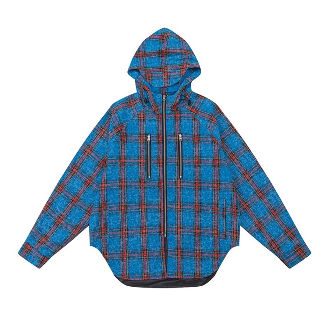 Street-Wave Hooded Checkered Overshirt In Retro Plaid Cotton With Patchwork Detailing