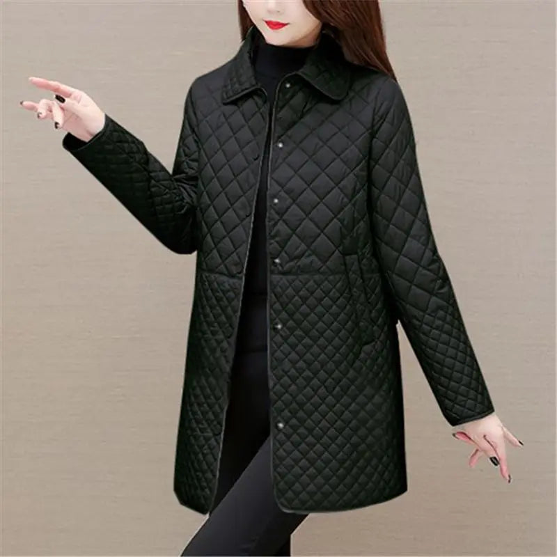Street Wave Womens Quilted Jacket With Plaid Pattern Cozy Warm Padded Coat For Autumn And Winter
