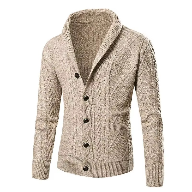 Men's Slim Fit Solid Knit Cardigan Coat For Autumn And Winter With Shawl Collar And Button Front