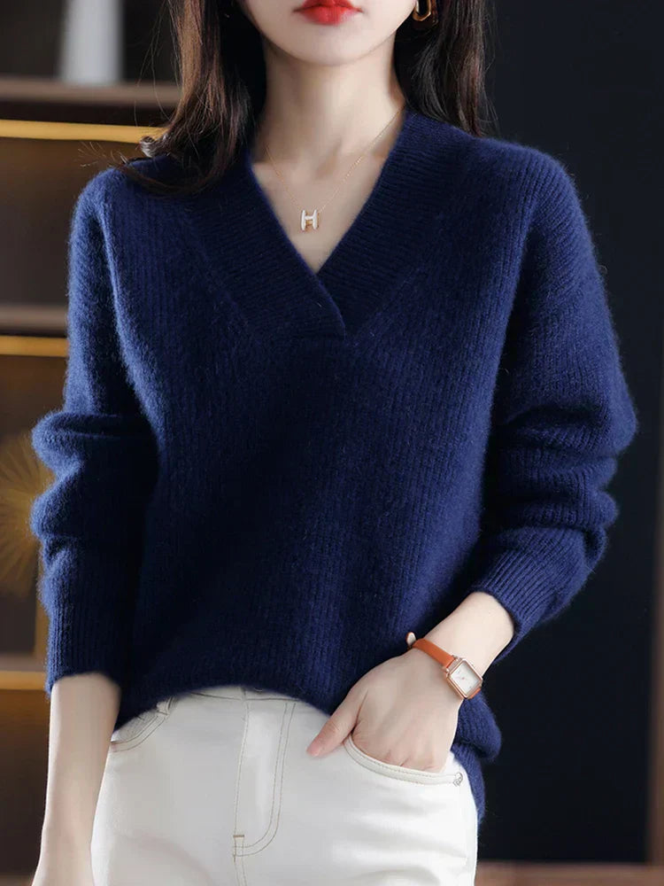 Nordisk Flair Womens Cozy Soft Knit V Neck Pullover Sweater Relaxed Fit