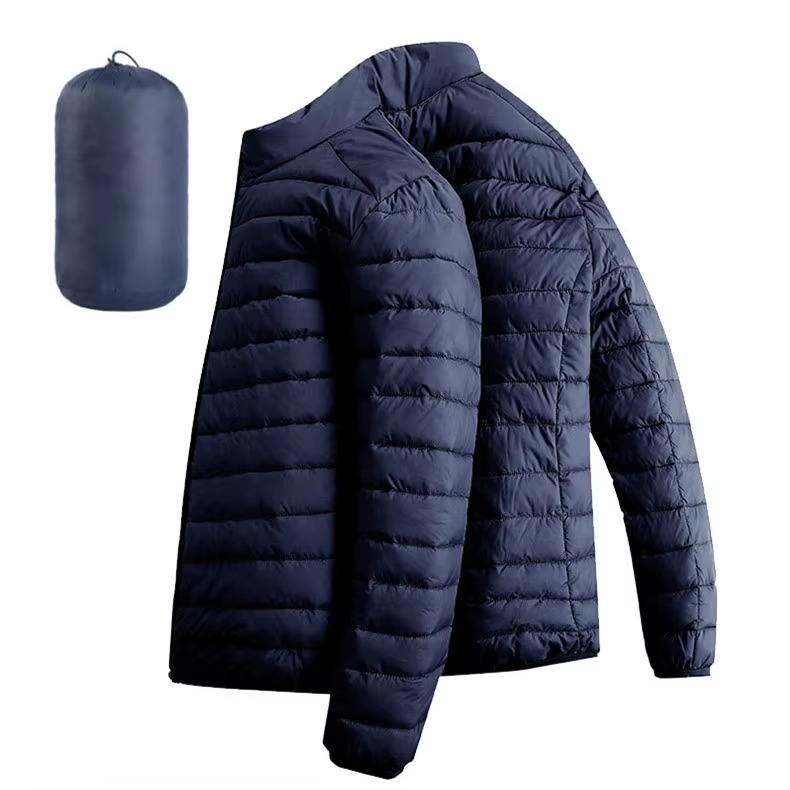 Men's Lightweight Hooded Cotton Down Jacket With Zip Pockets Casual Winter Parka