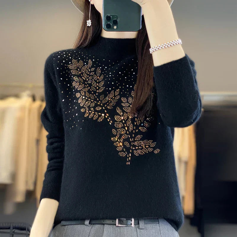 Women's Embellished Sweater with Decorative Accents and Versatile Style