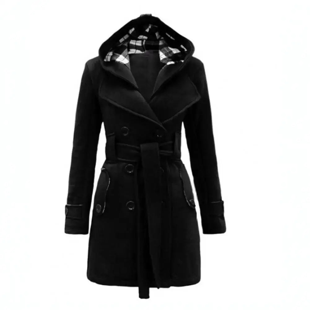 Street Wave Hooded Plaid Wool Coat For Women With Belted Style And Cozy Warmth Timeless Chic