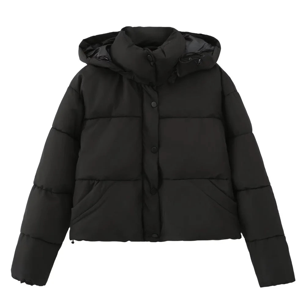 Street Wave Short Puffer Hoodie Jacket For Everyday Comfort Unisex Urban Streetwear Style