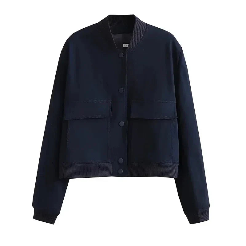 Street-Wave Effortless Womens Casual Bomber Jacket With Pockets