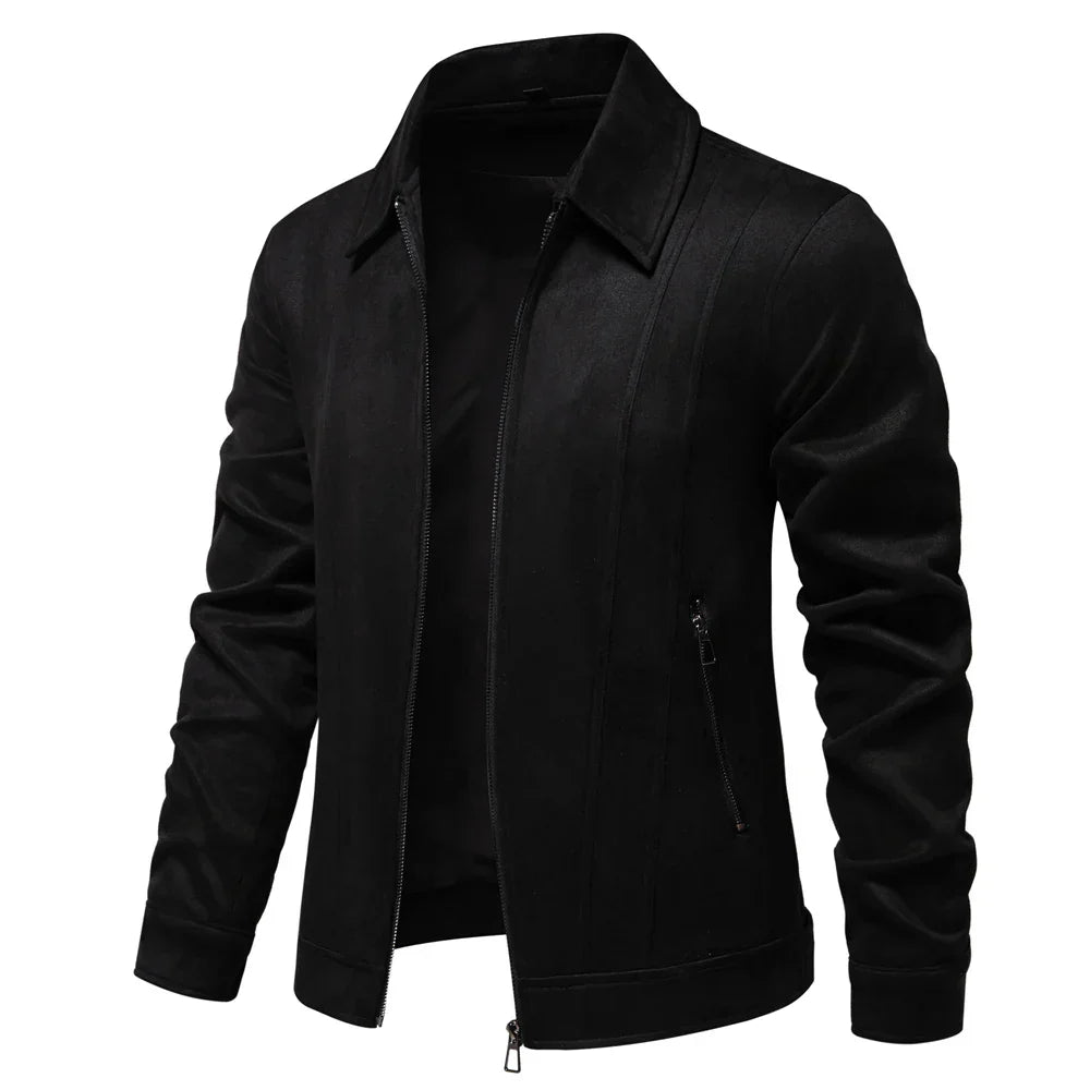 Street-Wave Hudson Suede Trucker Jacket Turn Down Collar Zippered Pockets Slim Tailored Fit Layering Ready For Cold