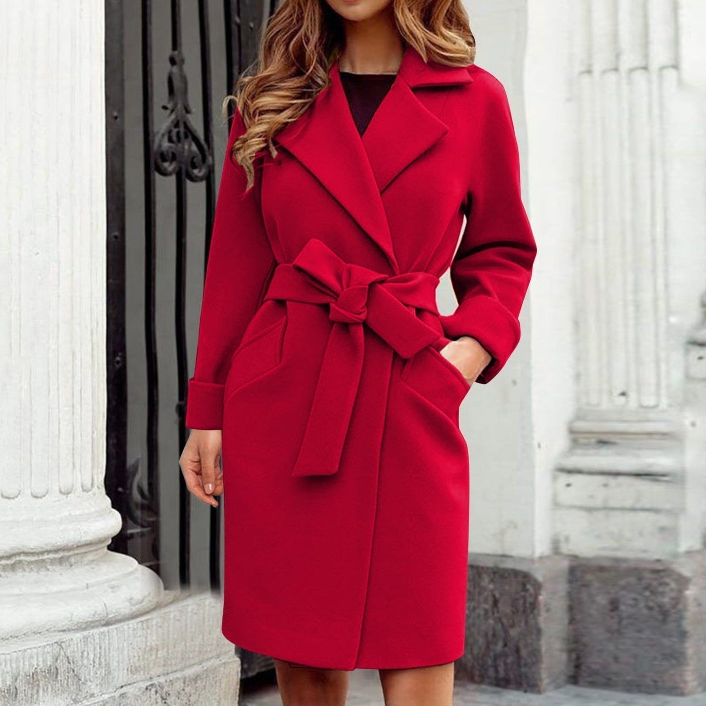 Street-Wave Wrap Coat For Women - Elegant Cozy Belted Silhouette, All Season Comfort