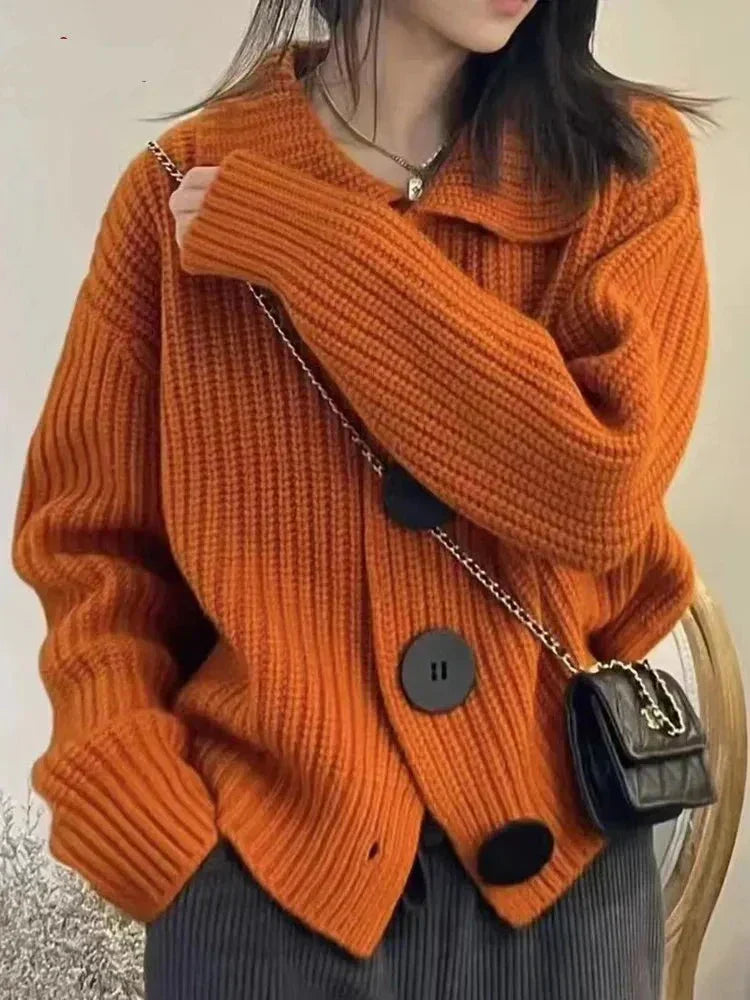 Street-wave Elegant Knit Cardigan With Button Closure For Women, Cozy Chic Wardrobe Essential