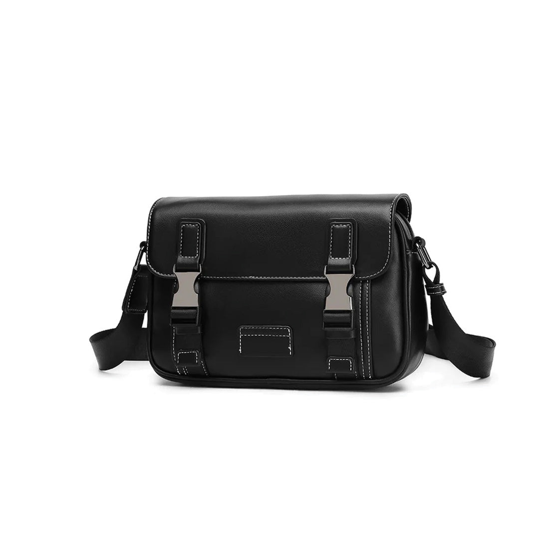 Street-Wave Varsity Club Messenger Bag - Lightweight Leather Exterior with Nylon Interior and Secure Snap Closure
