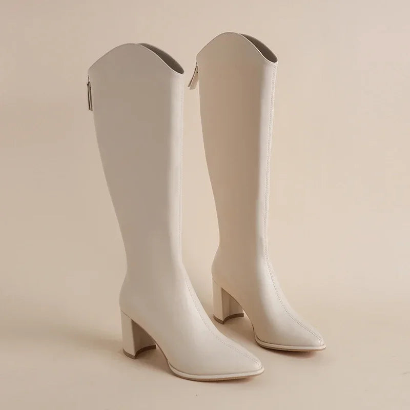 Street-Wave Knee-High Boots With Chunky Heel And Zipper For Women For Bold Stable Style