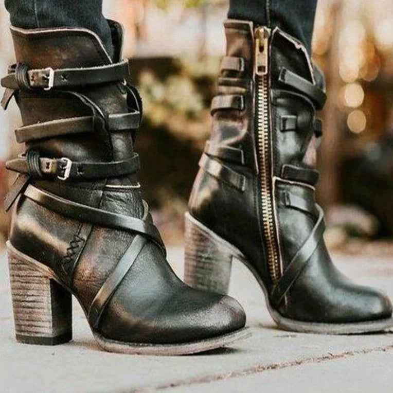 Street-Wave Women Retro Boots Warm Cozy Leather Ankle Boots For Chic Winter Style