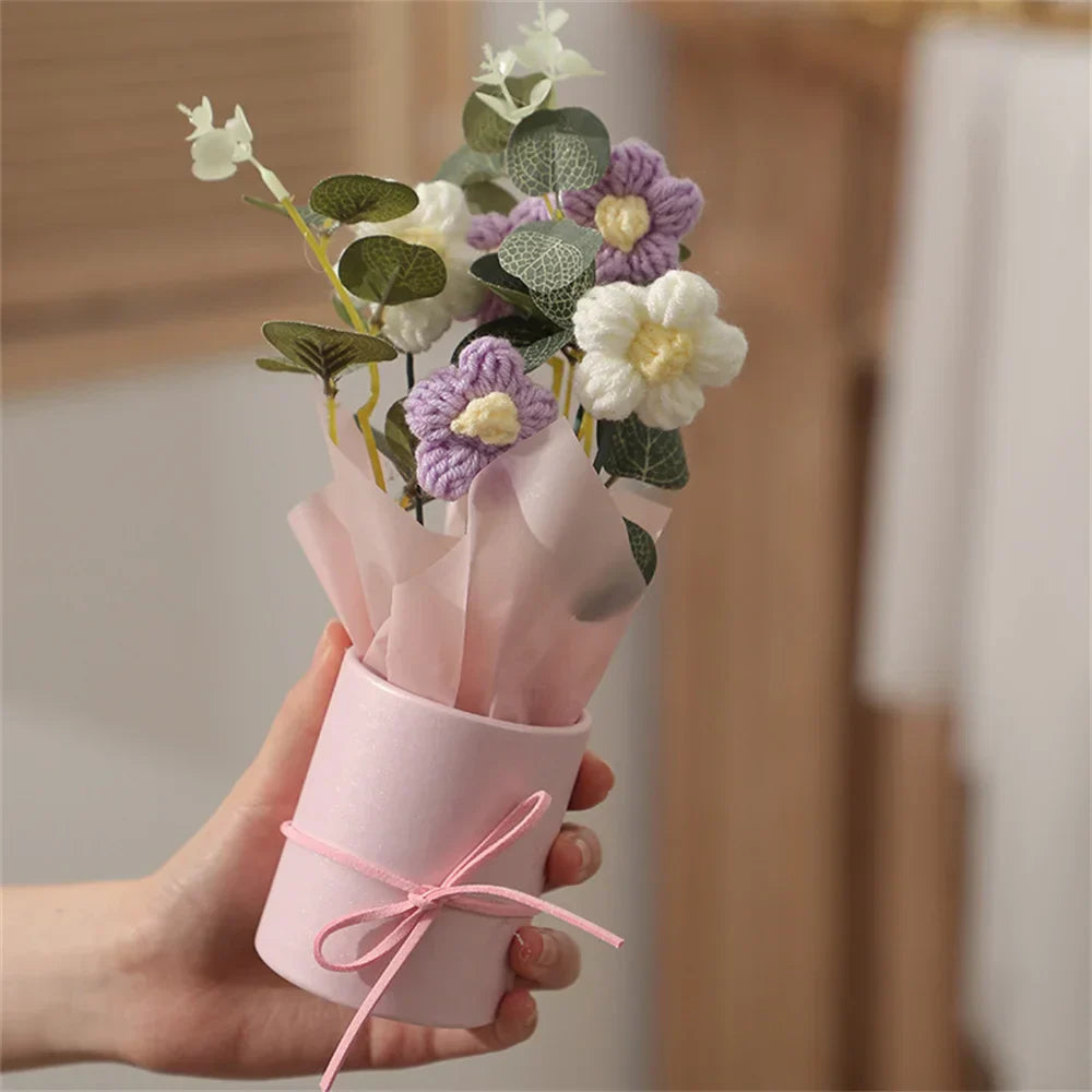 Velmora Knitted Flower Bouquet Handcrafted Plush Flowers Ultra Soft Texture Decor Gift