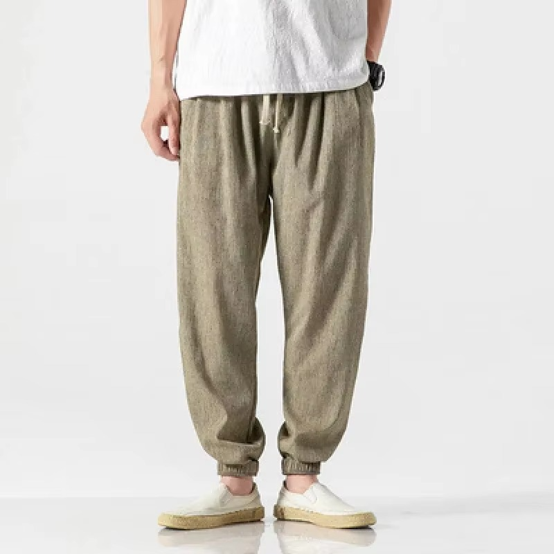 Men's Cotton Linen Casual Pants Relaxed Fit Harem Trousers With Cuffed Ankles for Everyday Comfort
