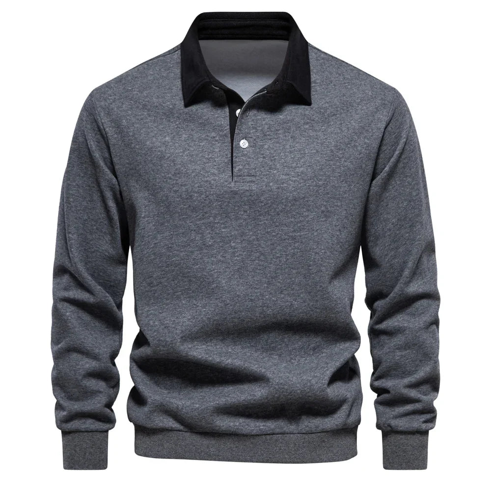 Street-Wave Camden Polo Cotton Pullover Navy Knit With White Collar Mens Classic Polo Sweater