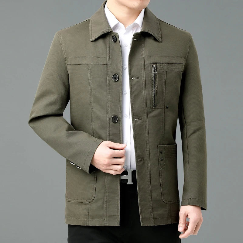 Street-wave Mens Cotton Jacket With Printed Lining Versatile Classic Button Front