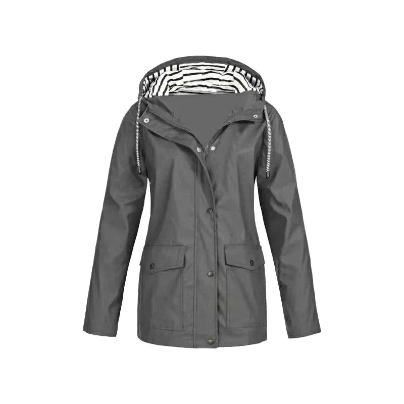 Street-Wave Navy Windbreaker Jacket For Women Lightweight Windproof Coat With Striped Hood Lining