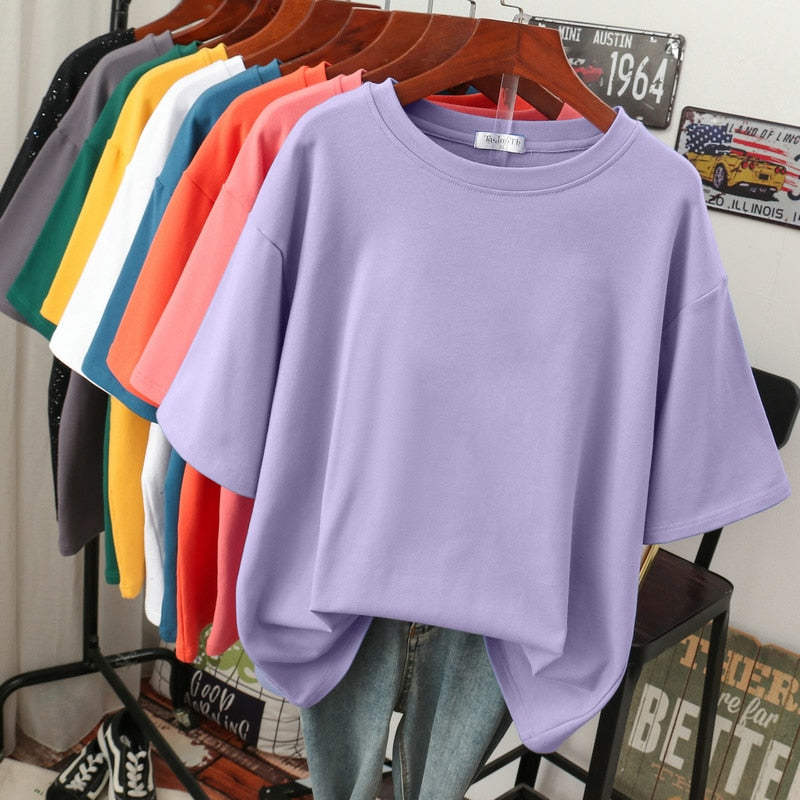 Street Wave Oversized Cotton Basic T Shirt For Women Breathable Loose Fit Casual Style