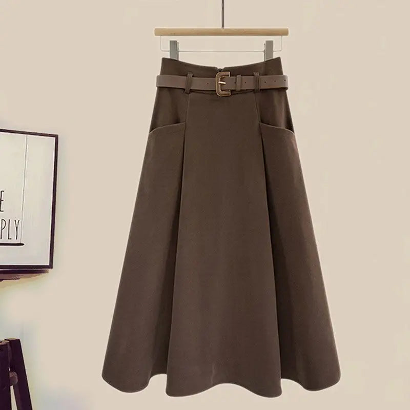 Street Wave Womens Belted Midi Skirt Elegant A Line Design For Timeless Comfort Wardrobe Essential