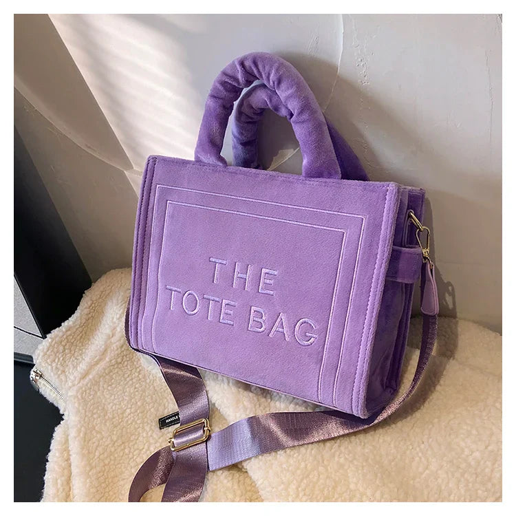 Street-Wave Statement Tote Bag - Soft Velour With Original Letter Print, Spacious Interior, Square Tote, Optional Strap