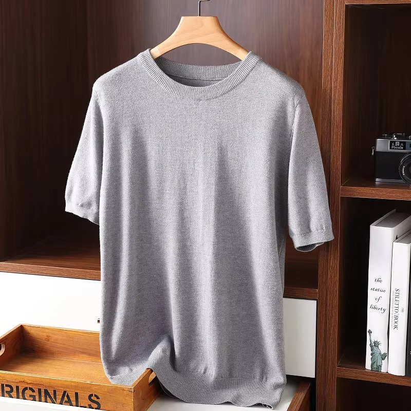 Mens Cashmere Short Sleeve O Neck Sweater By Street-Wave Luxury Lightweight Knit For Everyday Comfort