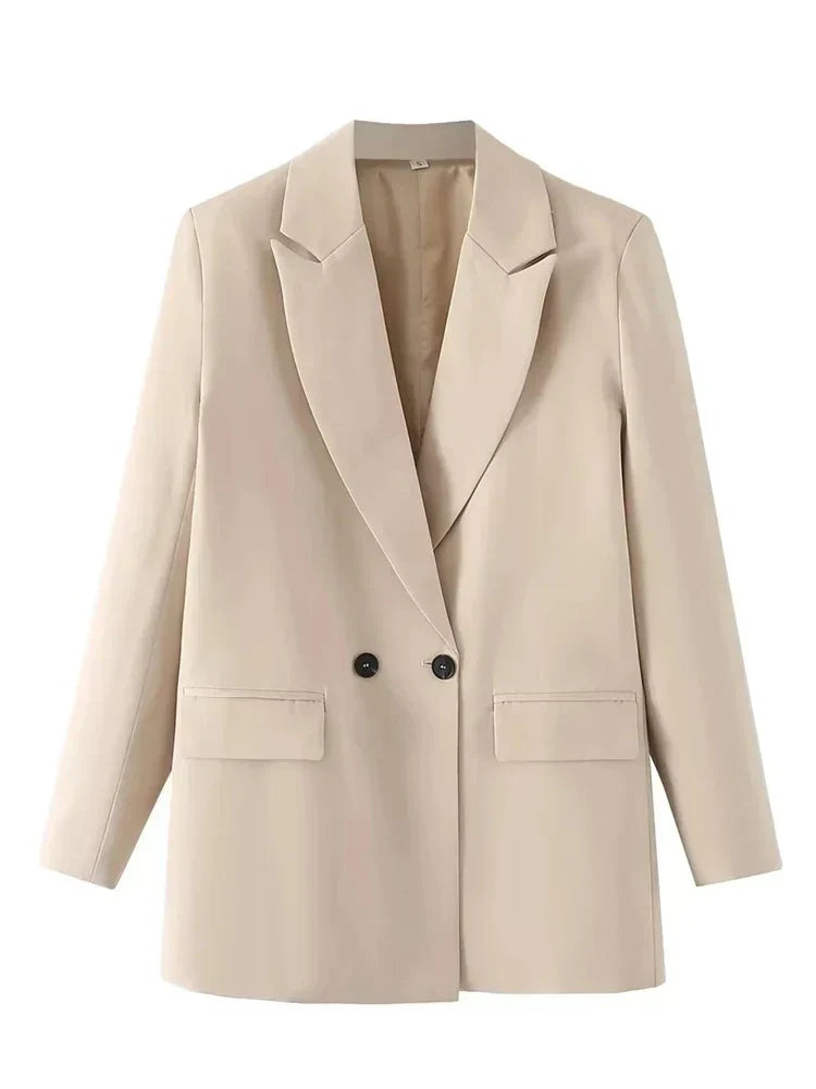 Street-wave Womens Formal Blazer With Pockets Elegant Camel Tailored Jacket For Professionals