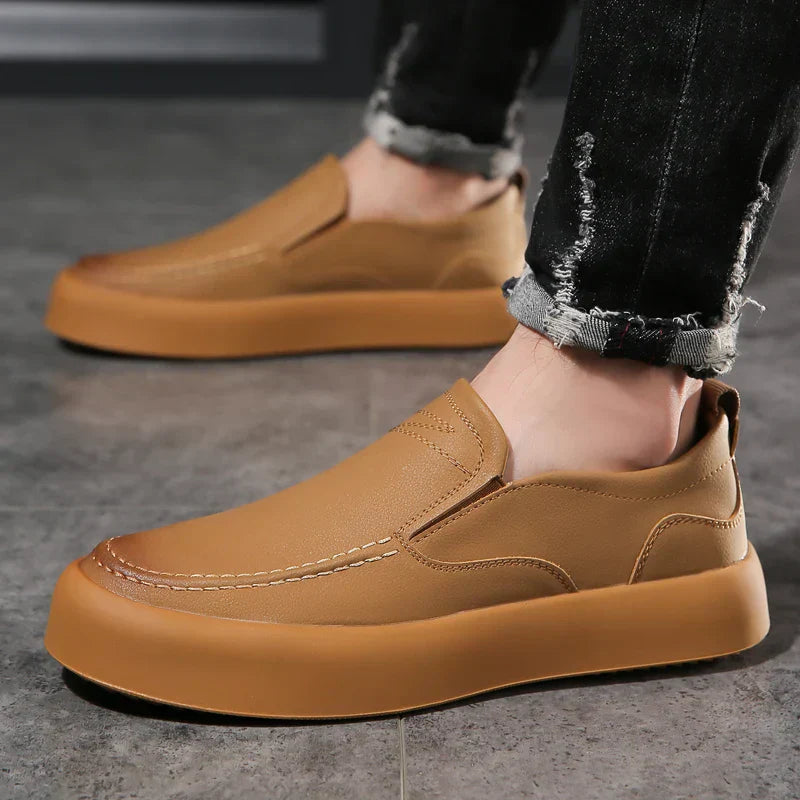Mens Leather Slip On Loafers LuxeStride Premium Comfort Breathable Real Leather All Day