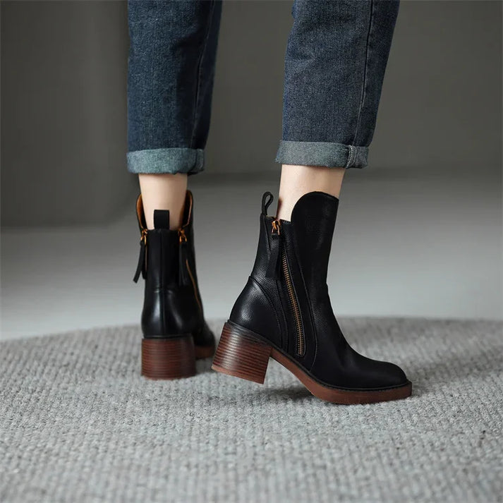 Street-wave Leather Ankle Boots For Women With Side Zip Chic Everyday Style Footwear