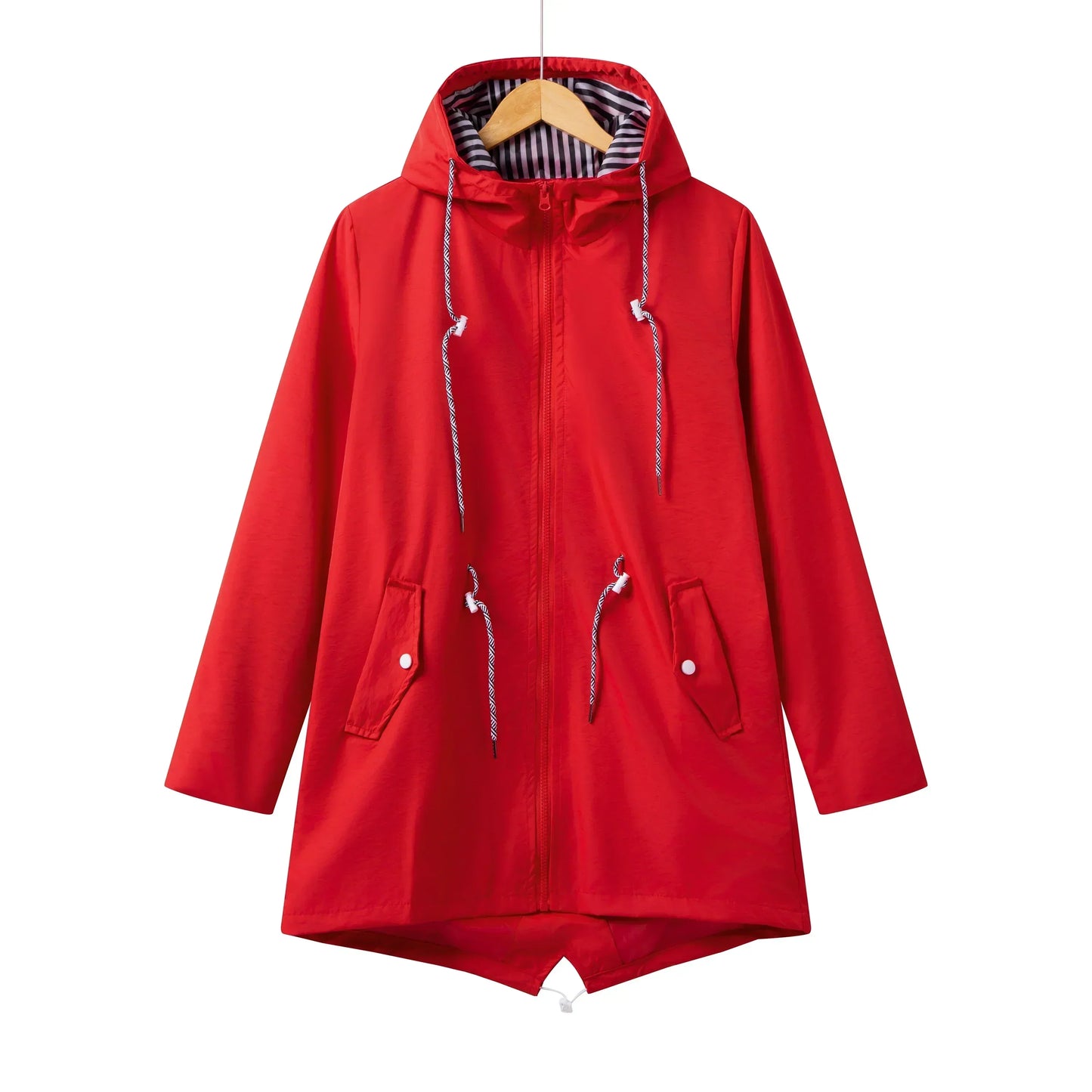 Street-Wave Women Waterproof Hooded Trench Coat With Zip Front And Pockets All Weather Casual