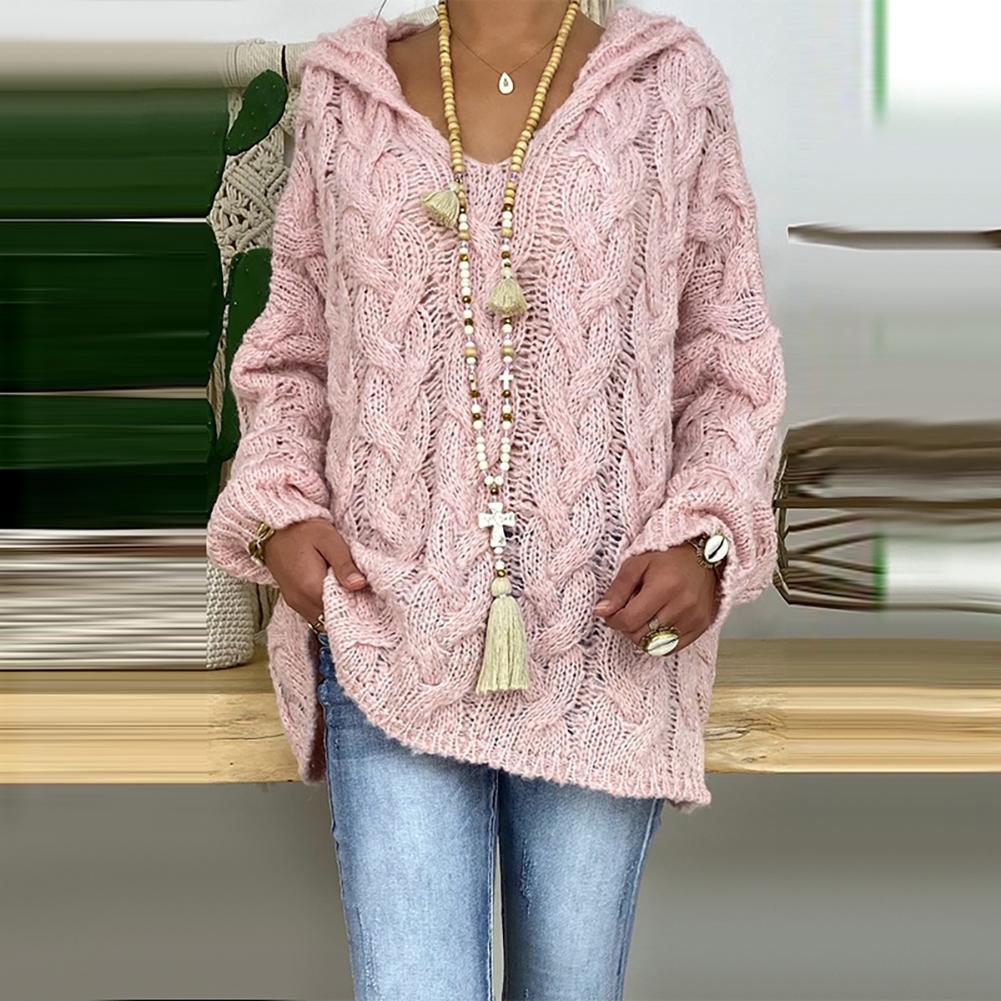 Street Wave Oversized Cable Knit Hoodie Sweater For Women Cozy Draped Fit Warm Casual Pullover
