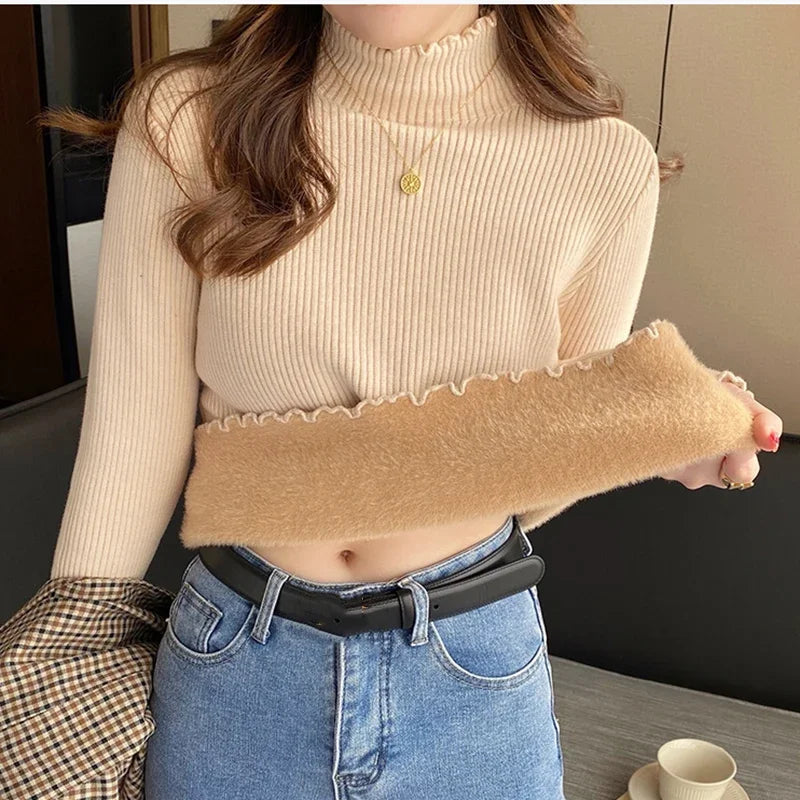 Street Wave Tarra Stand Collar Pullover For Women Cozy Chic Knit With Ruffle Hem