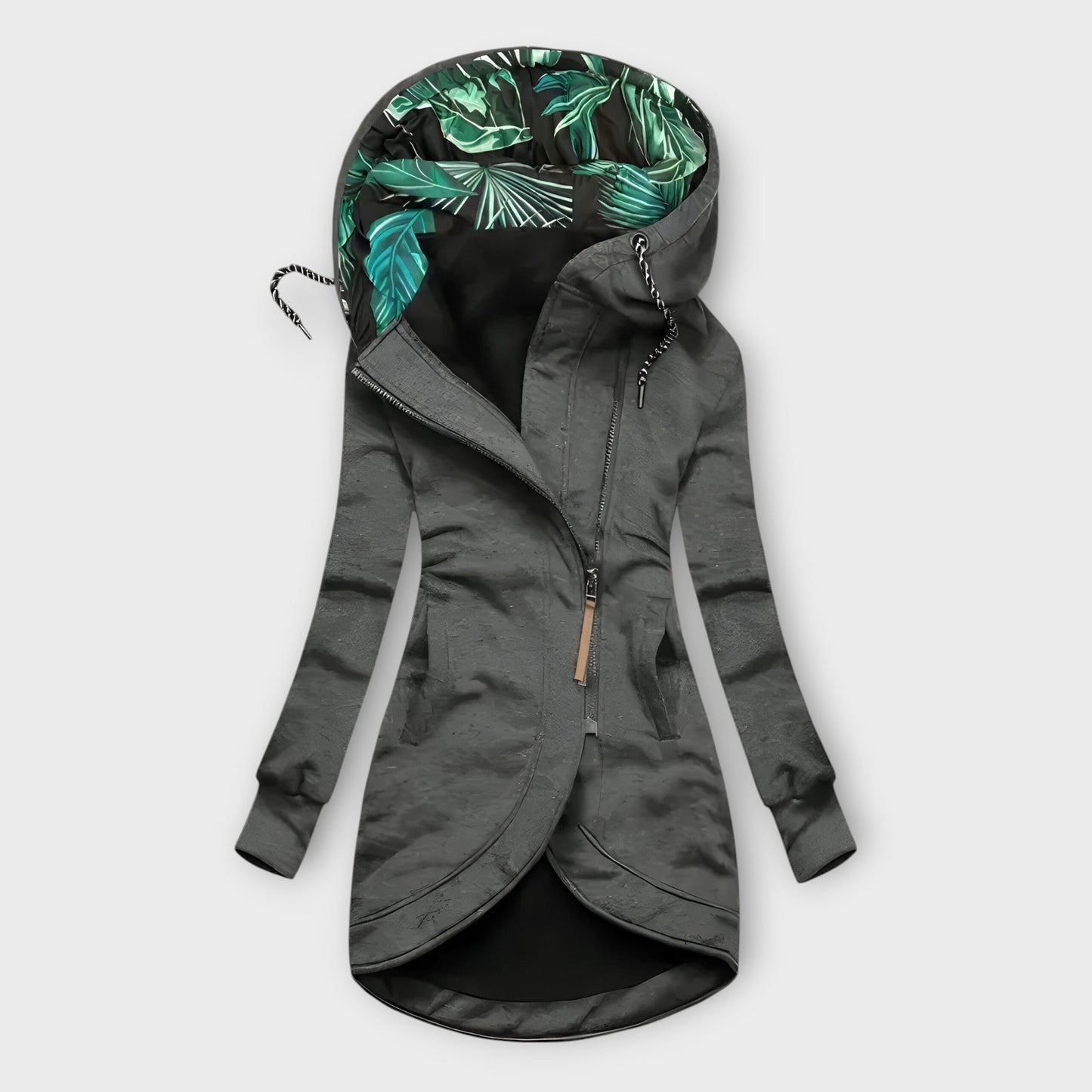 Street-wave Womens Warm And Stylish Hooded Jacket With Cozy Lined Interior And Tropical Leaf Print