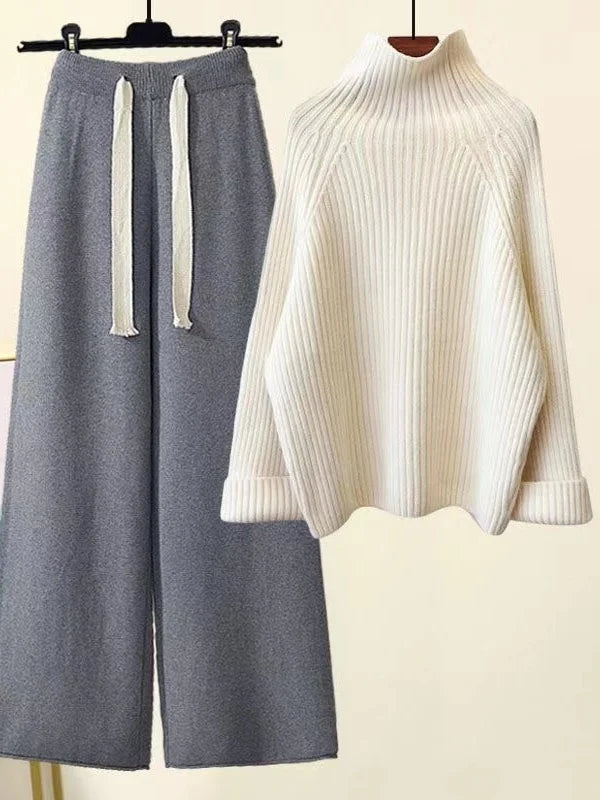 Isla Wool Turtleneck Sweater And Wide Leg Pants Two-Piece Set | Oversized Fit Casual Set