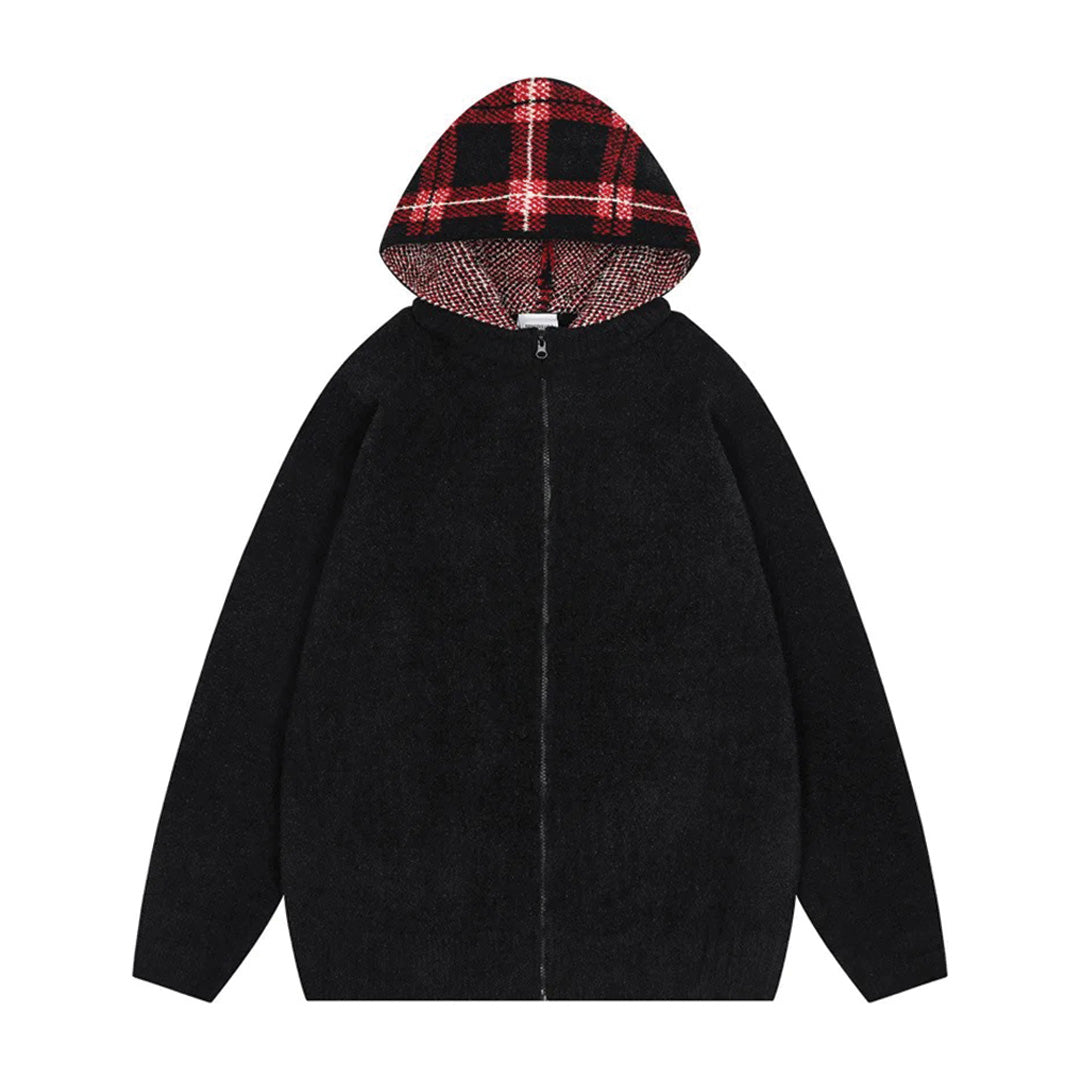 Brushed Wool Plaid Hooded Sweater