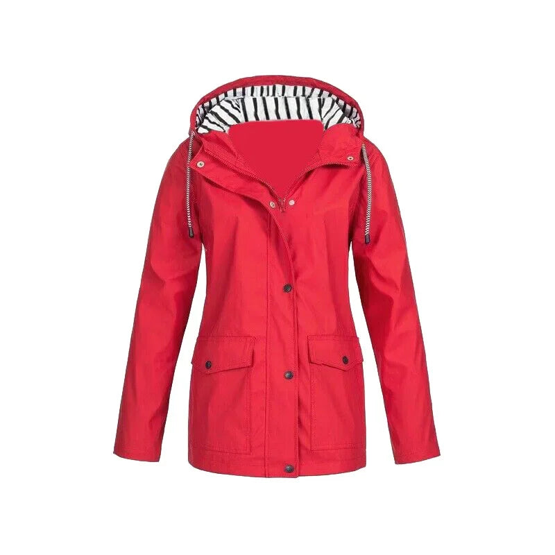 Street-Wave Navy Windbreaker Jacket For Women Lightweight Windproof Coat With Striped Hood Lining