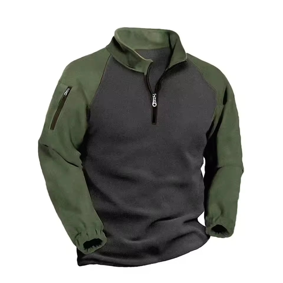Mens Fleece Mock Neck Half Zip Pullover With Zippered Arm Pocket Lightweight Warm Winter Top