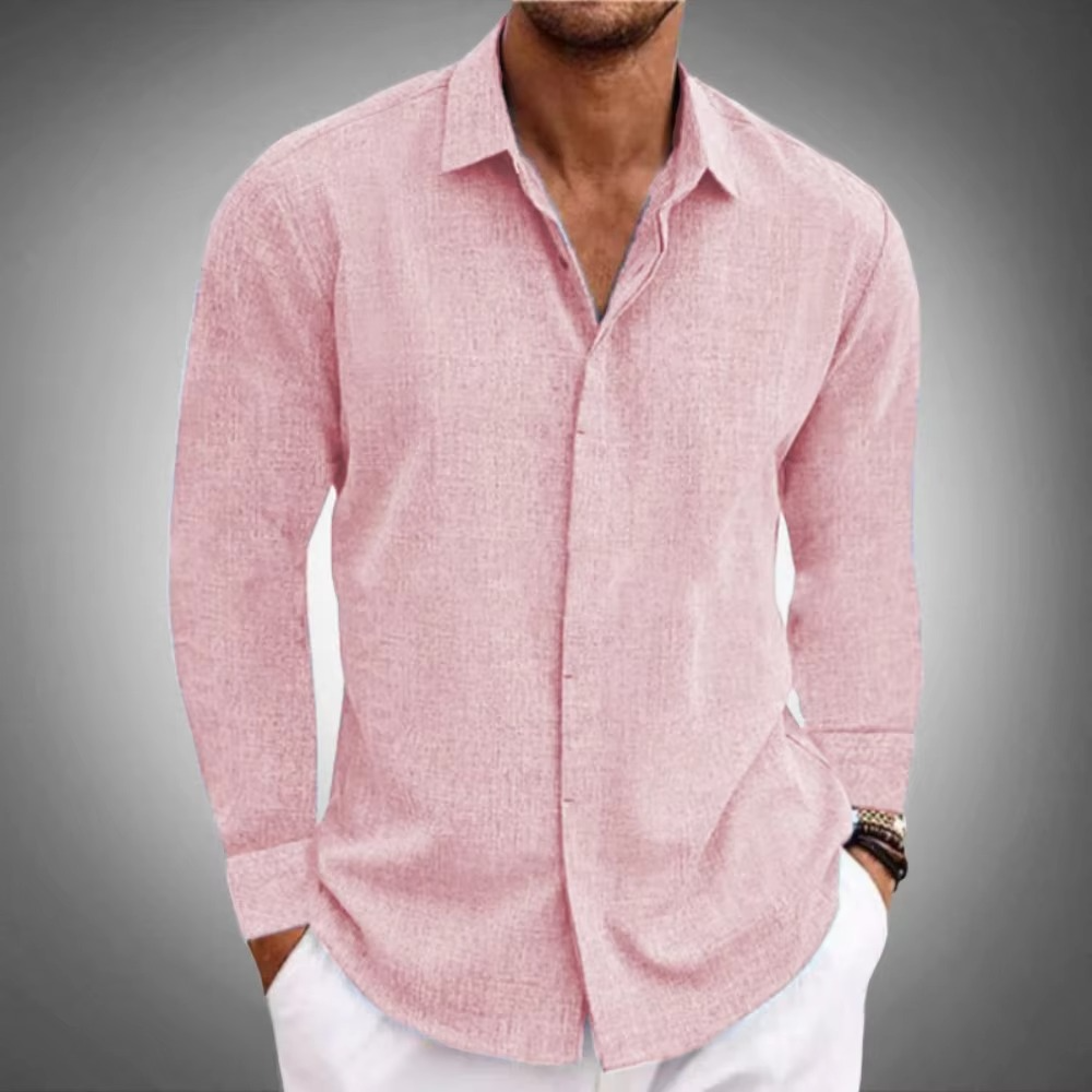 Street-Wave Men's Solid Color Linen Long Sleeve Button Down Shirt For Everyday Casual Wear