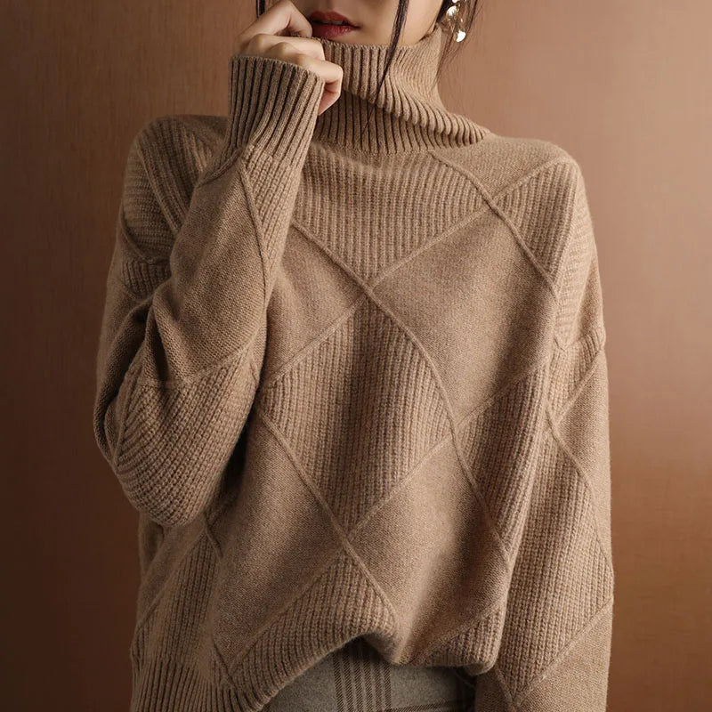 Street-Wave Wool Blend Turtleneck Knit Sweater For Women Elegant Warm Versatile Everyday
