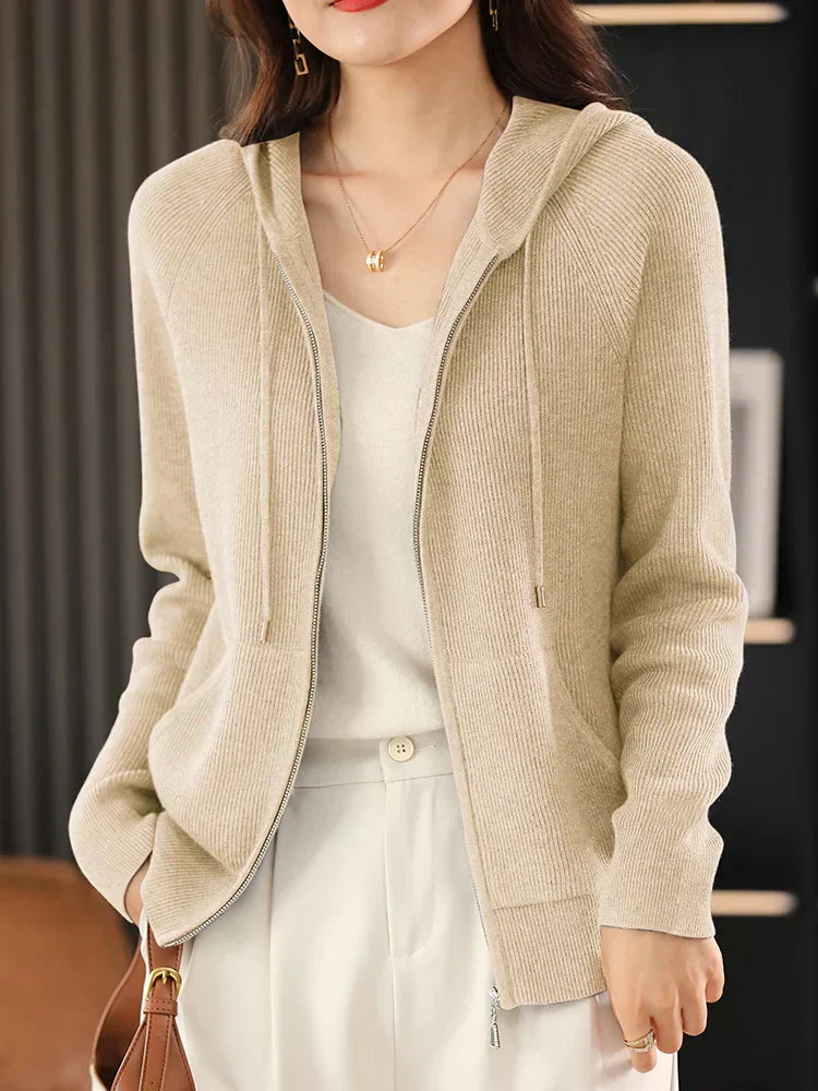 Streetwave Cozy Hooded Cardigan for Women Modern Versatile Warm Knit Jacket With Soft Warmth