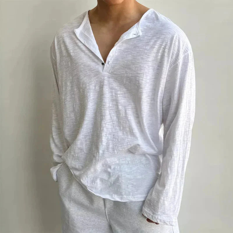 Navari Linenwave Cotton Shirt For Men Open Collar Relaxed Fit Breathable Linen Cotton Texture