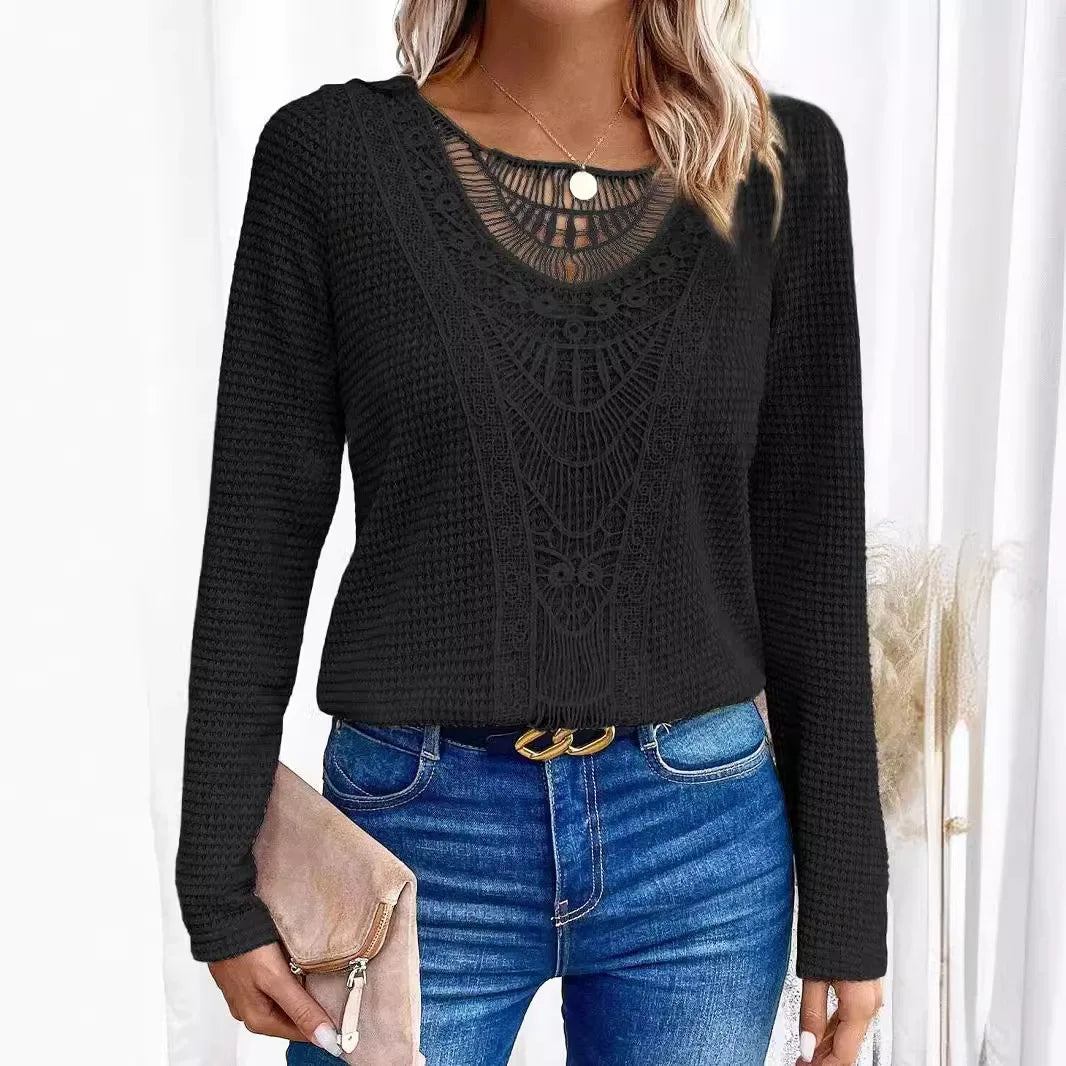 Street-Wave Lace Knit Blouse With Intricate Crochet Boho Elegant Top For Women Worldwide