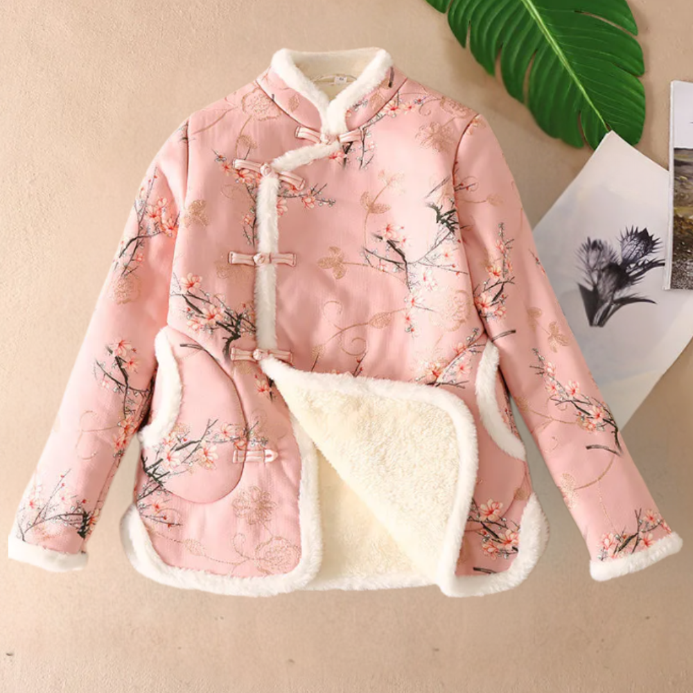 Street-wave Floral Jacket for Women Cozy Plush Lined Warmth and Elegant Style Rich Blossom Design