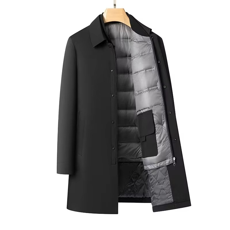 Street-Wave Men's Medium Length Down Jacket With Plush Lining And Detachable Inner Layer